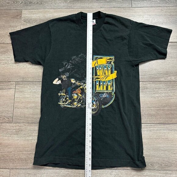 Vintage Way of Life Biker T-Shirt Motorcycle 90’s Single Stitch L Black - Picture 7 of 7